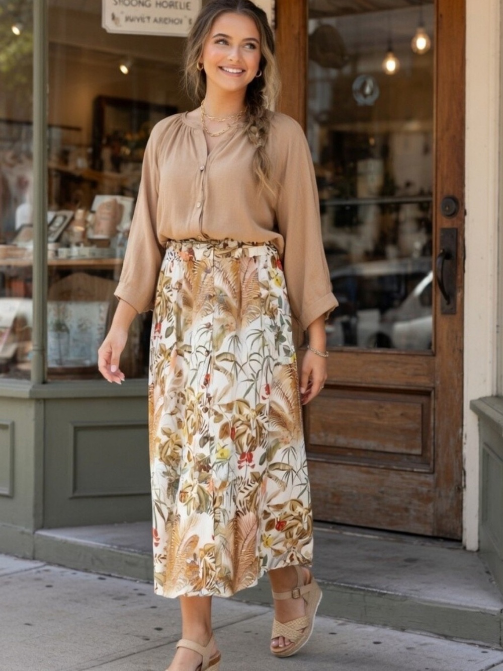 H&M Floral Botanical Midi Skirt